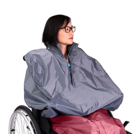 Kozee Komforts Waterproof Poncho - Perfect Rain Protection for Wheelchair Users and More - One Size Fits All with Concealed Hood and Security Pouch - Grey