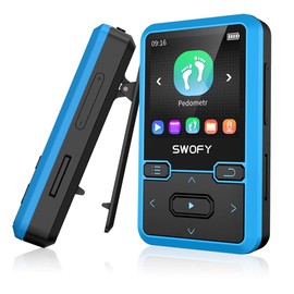 Clip MP3 player with Bluetooth 5.0 MP3 digital audio music player portable wearable mp3 & mp4, ultra-lightweight MP3 player for kids, FM radio support, pedometer, up to 128GB (Blue)
