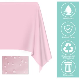 4 Pcs Pink Tablecloth 54 ×108 Inches Rectangle Pink Tablecloth Disposable Plastic Waterproof Table Cover for Outdoor Picnic, Kitchen, Holiday Birthday Wedding Baby Shower Party