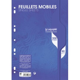 Clairefontaine - Ref 2677C - Calligraphe Loose Leaf Paper (Pack of 100 Sheets) - A4 Size, 80gsm Paper, 9-Hole Multi-Punched, Squared Rulings, Purple Ruling