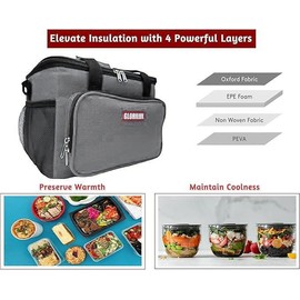 GLORILUX 15L Insulated Lunch Bag for Men and Women – 600D Oxford Fabric - Food Grade PEVA Foil - Fits 24 Cans – Cooler Bag for Work, Office, School, Picnic, Beach and Outdoor – Leakproof & Portable