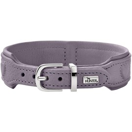 HUNTER SOHO X Love Dog Collar, Colour: Light Blue, Cowhide Leather, Soft & Supple, Padded and Fur Friendly, Sewn-in Hearts, Lightweight, for Small Dogs and Puppies, Made in Germany, Size: 32