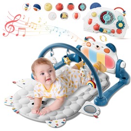 Tapete de gimnasio para jugar al bebé, tapete de piano para bebés, tapete de juego para actividades de abdomen con 5 juguetes desmontables, fácil de  