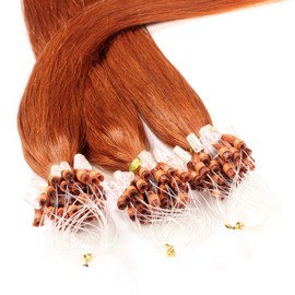 hair2heart Microring Extensions Echthaar glatt - 25 Strähnen 0.5g 40cm 8/43 hellblond rot-gold
