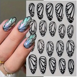 Black Butterfly Wings Nail Art Stickers Decals 6PCS Elegant Butterfly Wing Nail Art Design 3D Self-Adhesive Black Nail Decals Nail Art Supplies Manicure Sliders for Winter Spring Nail Art Decorations