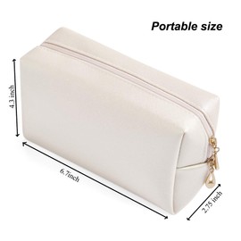 PU Leather Cosmetic Bag for Women Minimalism Makeup Bag for Daily Use Portable Storage Purse Small Neat Cosmetic Pouch Water-Resistant Toiletry Bag for Travel(Pearl White)
