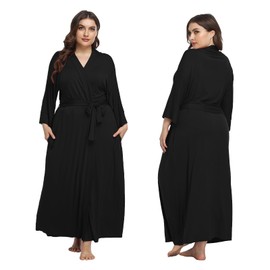 Women's Cotton Bathrobe Long Kimono Robes Lightweight Sleepwear Soft Maternity Dressing Gown Knit Wrap House Loungewear