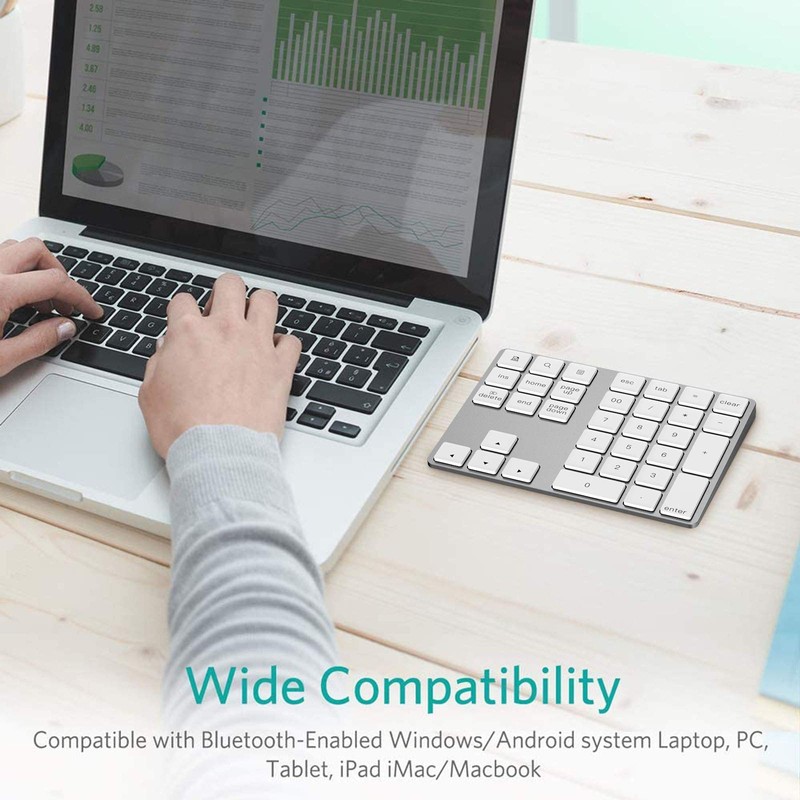 Teclado numérico Bluetooth recargable, de aluminio de 34 teclas, teclado