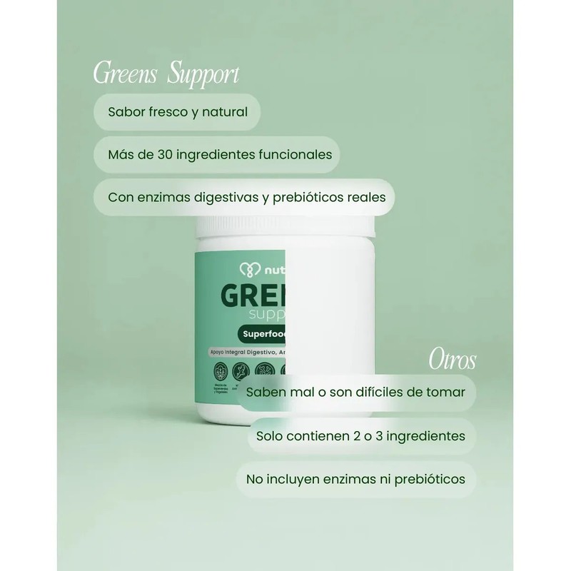 Greens Support Prebióticos Y Enzimas Digestivas 30 Ingredi Sabor Na