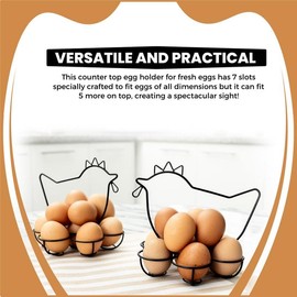 Olivia Martini Egg Holder – 2-pcs Chicken Egg Holder for Counter – Metal Mesh Fresh Eggs Rack – 7 Slots, Can Fit up to 12 Eggs – Decorative Iron Rack for Kitchen, Pantry, Easter, Centerpiece