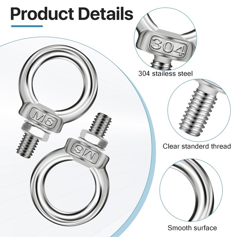 Elesunory 20 Pack Eye Bolts with Nuts, M6 Lifting Shoulder