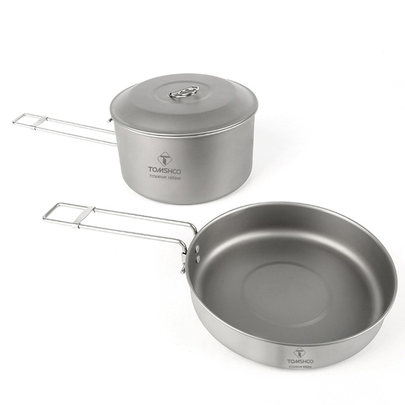 TOMSHOO Titanium Cookware Set Camping Pot and Pan for Backpacking