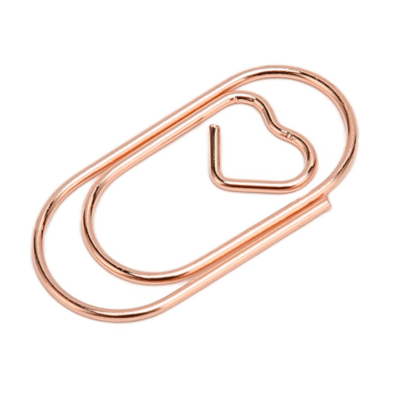 100pcs Paper Clips Portable Heart Shape Rustproof Electroplated Metal Paperclips