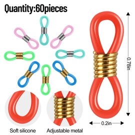 SIGZKK 60 Pcs Eyeglass Chain Ends Loop Holder Silicone Eyeglass Connector Eyewear Retainer Chain Ends Eyeglass Strap Holder (60 Pcs Multicolor Silicone Ends)
