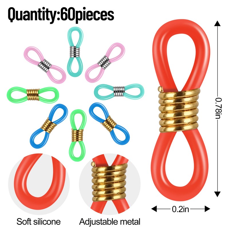 SIGZKK 60 Pcs Eyeglass Chain Ends Loop Holder Silicone Eyeglass