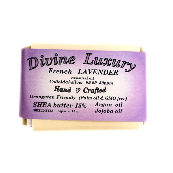 Colloidal Silver Soap Bar LAVENDER (essential oil) DivineLuxurySoap - All Natural, No Palm Oil, Feel Clean, Safe, Bubbly