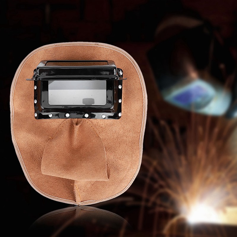 Head‑Mounted Cowhide Welding Helmet Cap Dual Lens Anti‑Spatter Heat Insulation