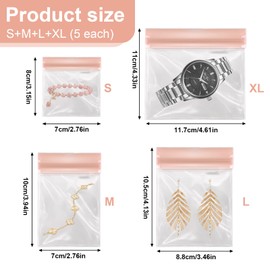 20 PCS Clear Jewelry Bags, EVA Anti Tarnish Jewelry Storage Bags,Mini Pouch Small Plastics Travel Jewelry Bags,Resealable Pink Ziplock Pouches for Women Ring Earring Necklace Bracelet (4 Mix Sizes)