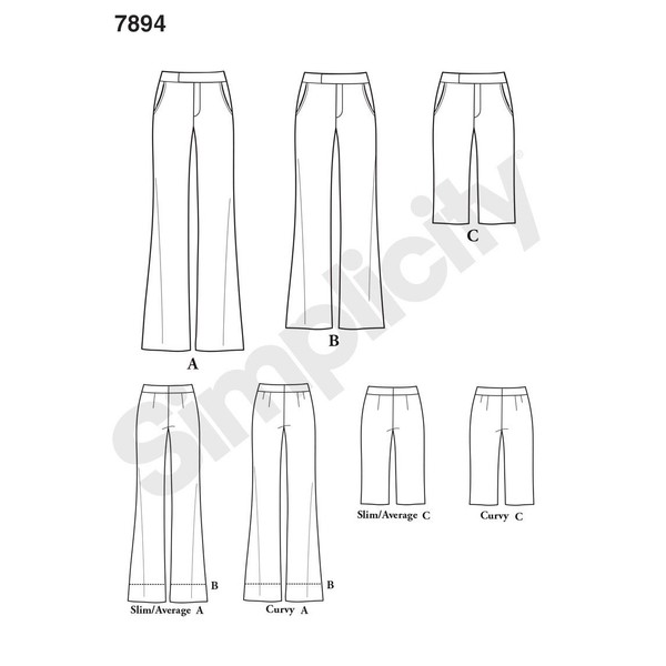 Simplicity Sewing Pattern 7894. AA Pleated Trousers (Misses and Plus Amazing Fit 44)