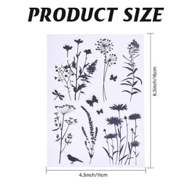 GLOBLELAND Plant Silhouette Silicone Clear Stamp Flowers Leaves Transparent Silicone Stamps Daisy Lavender Wildflower Transparent Stamp for Scrapbook Journal Card Making