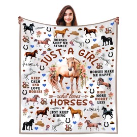 INKRENS Horse Gifts for Women Girls Just A Girl Who Loves Horse Stuff Throw Blanket Animal Cozy Plush Horses Blanket for Women Girls Kids Adults Horses Lovers Birthday Decorations Room Decor 50"X40"