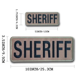ZESION Parches de alguacil de gran tamaño, parches bordados de policía de velcro para chaleco táctico, uniformes de guardia de oficial, chaquetas, mochilas, sombreros, uno grande y uno pequeño (caqui)