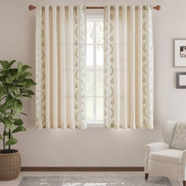 jinchan Linen Curtains for Bedroom Floral Curtains 63 Inch Length Linen Blend Sage Green Embroidered Drapes Farmhouse Flower Patterned Drapes for Living Room Window Treatments Sets 4 Panels