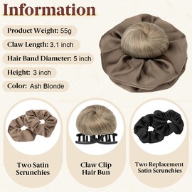 SARLA Small Sleek Claw Clip Hair Bun with Hair Scrunchies Hairpieces for Women Synthetic Elegant Updo Donut Chignon Ponytail Ease Use Sunny Blonde