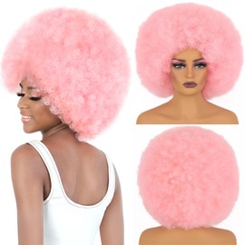 MYCNIMY Afro Wigs for Black Women 70s Afro Curly Wigs Soft Natural Looking Fluff and Bouncy pink Synthetic Hair Big Afro Wig for Daily Party Cosplay Costume (pink)