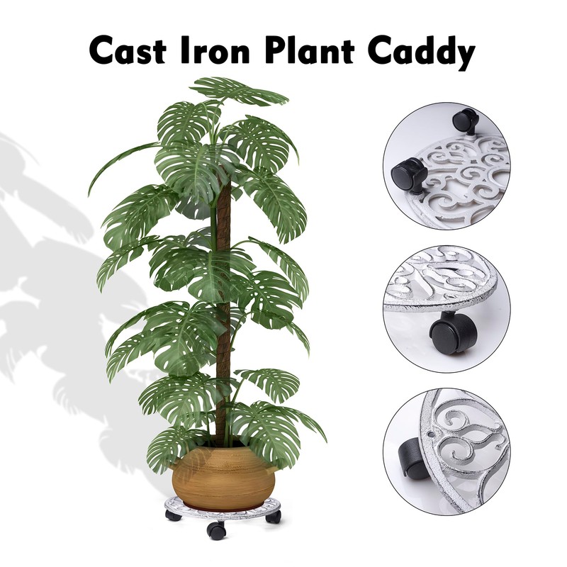 2pcs Heavy Duty Cast Iron Flowerpot Holder Plant Caddy 11