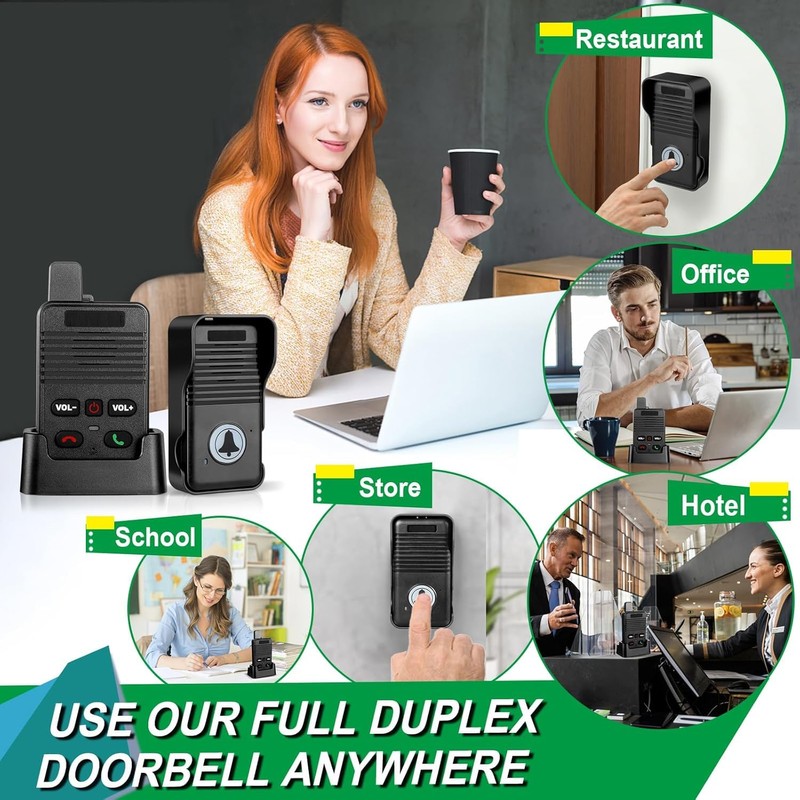 Wireless Door Bell, Full Duplex Long Range Wireless Doorbell, Waterproof