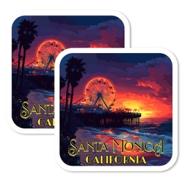 Santa Monica California Magnet 4 Inch 2-Pack – Strong Vinyl Decorative Travel Magnets for Fridge Locker Kitchen Office – Cute Fun Aesthetic Cool Durable & Long-Lasting Souvenir ID44999