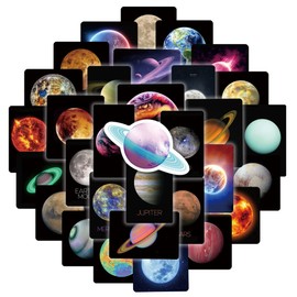 Solar System Stickers for Kids, Universe Planets Stickers, 50Pcs Outer Space Waterproof Stickers for Water Bottles Laptop Luggage Scrapbook, Planet Stickers for Students, Teachers