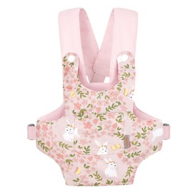 GAGAKU Doll Carrier from 3 Years Belly Carrier Baby Dolls Accessories Crosses Shoulder Straps Baby Carrier Doll Toddler Doll Carry Bag Stuffed Toy Carrier Cuddly Toy Carrier - Rose - Rabbit Garden