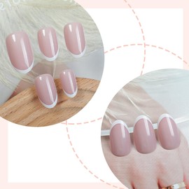 24pcs White French Tip Press on Nails Short Square Fake Nails with Design Full Cover Glue on Nails Reusable Nude Glossy Acrylic Nails Artificial Stick on Nails Summer False Nails for Women Manicure