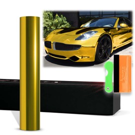 12"x60" (1FTx5FT) Gold PET Chrome Vinyl Wrap Auto Car Sticker Decal Film Sheet Bubble Free Air Release Technology with Tool Kit