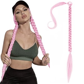 Braided Ponytail hair extensions 30Inch Long Braided Ponytail Extension with Hair Tie Straight Wrap Around Hair Extensions Ponytail Synthetic Hairpieces for Women (Bright Pink)-pink
