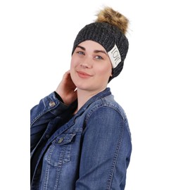 Hats Scarves & More Womens Hat Knit Beanie Chemo Headwear Fall and Winter Head Coverings Pom Pom Rae Dunn Love (Charcoal Grey)