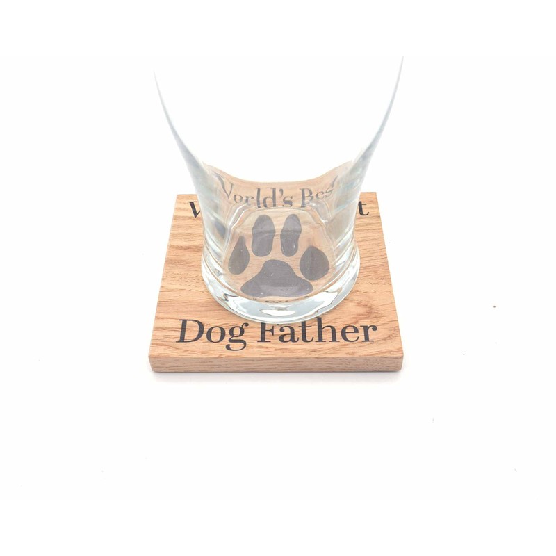 Worlds Best Dog Father Solid Oak Coaster. Ideal Present from