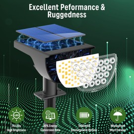 GKGG Solar Lights Outdoor Waterproof IP65, Solar Powered 76 LED 3 Lighting Modes Solar Spot Lights Outdoor for Yard Garden Landscape Pathway (Cool White, 6 Pack)