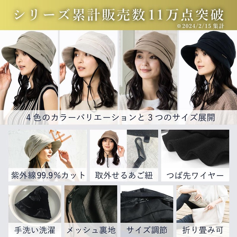 QUEENHEAD Women's Hat, UV Protection, Large Size, Cassdown Hat with