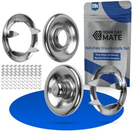 Sew-Free Press Studs Set, Diameter 10 mm Outer, 20 Pairs, in Silver, Brass, Kit without Pliers, Press Stud for Clothing, Crafts, DIY Project, Prong Ring Print Button, Repair Buttons, Sewing