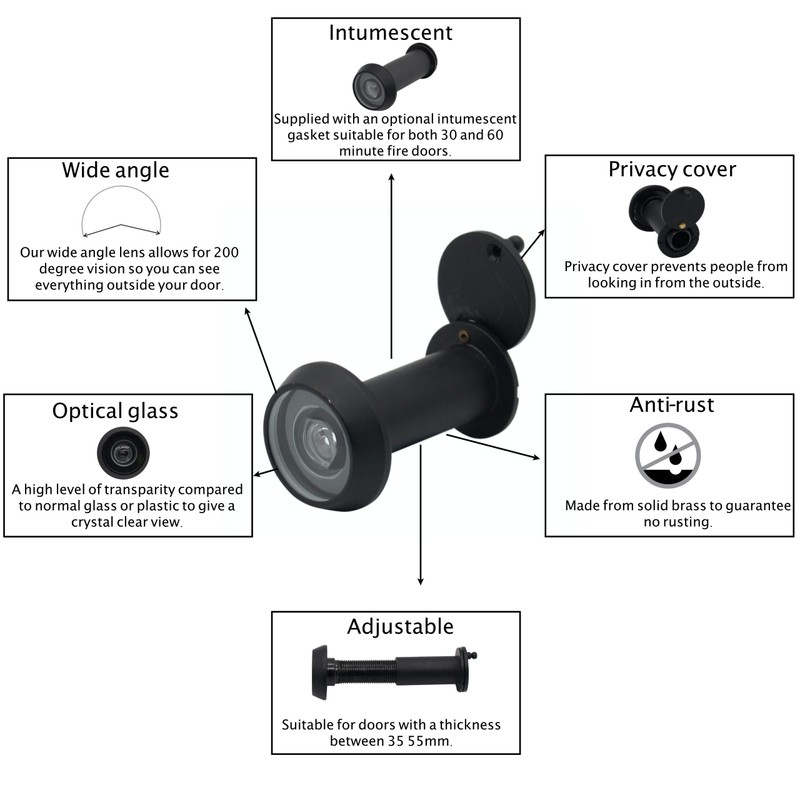 Door Viewer Black Peepholes or Peek Holes Chubb Security 8V001