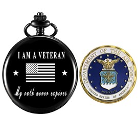 Jofanvin Gifts for Air Force,Pocket Watch for Air Force with Military ChanllengCoin,Best Veterans Day Gifts
