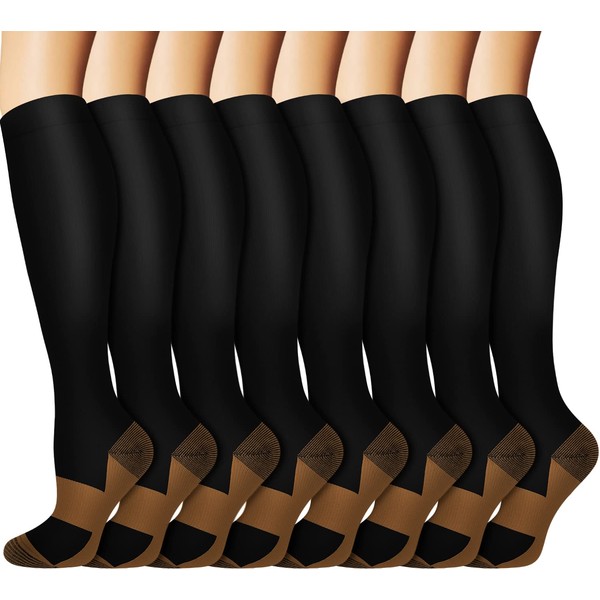 Graduated Copper Compression Socks for Men & Women Circulation 8 Pairs 15-20mmHg - Best for Running Athletic Cycling