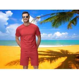 QPNGRP Men's Outfits Zipper Pocket Shorts and T-Shirt 2 Piece Set Sweatsuit Red X-Large
