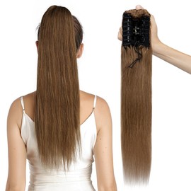 MY-LADY Ponytail Extension Human Hair Claw Clip in Ponytail Hair Extension Long Straight Pony Tail Hair Extensions Real Human Hair for Women Light Brown 22 Inch 120g