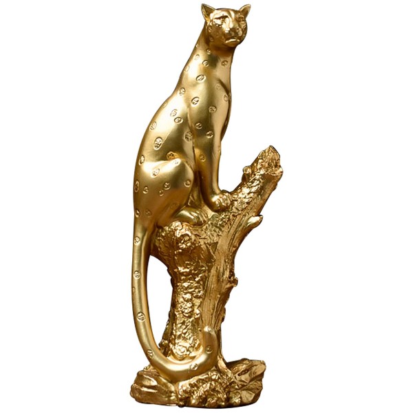 WEIZHIBA Gold Cheetah Statue Resin Sculpture,Handcrafted Leopard Figurine - 5.1"x3.93"x13.3"