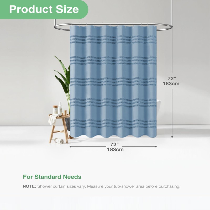 Dynamene Moonlight Blue Fabric Shower Curtain, Tufted Chenille Striped Cloth