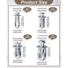 AOKLIT 40Pcs Expansion Screw Petal Nut, M4 M5 M6 M8 Jack Nuts, Petal Shape Metal Nut with Screws Assembly for Hollow Wall Iron Skin Plasterboard